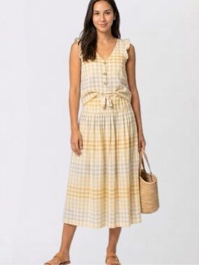 Madewell Yellow and White Gingham Tie-Top & Skirt Set XS/S Cotton